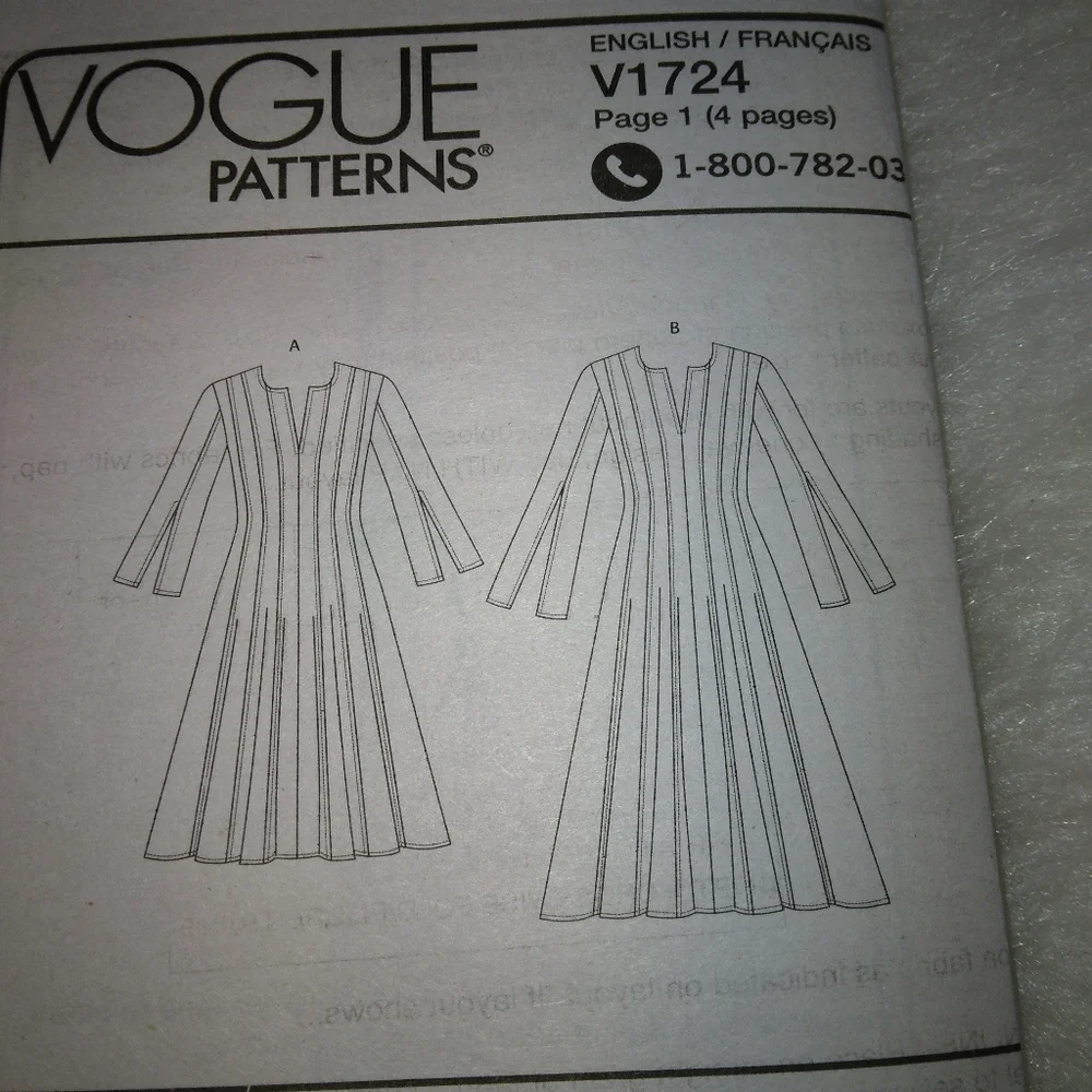 VOGUE V1724 Sz 16-24 Misses dress with princess seams and 3 piece sleeves